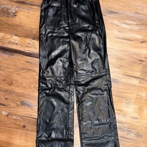 SHEIN Women's Black Leather Look Straight Leg Pants